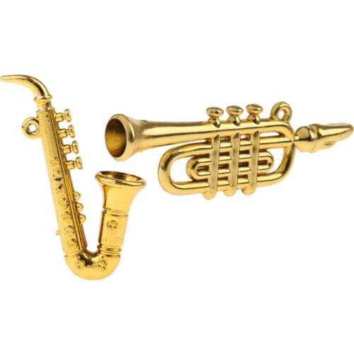 2 pieces Musical Instruments 1:12 Doll House Miniature Decoration Curved Pipe Saxophone Model