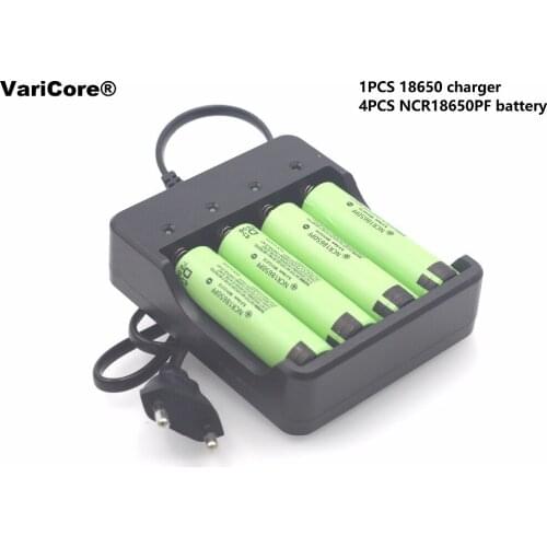 4 pcs. New Original Battery 18650 3.7V NCR18650PF 2900 mAh Lithium Ion Battery + 1x18650 Battery Charger