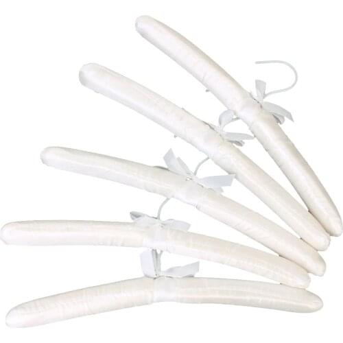 5 X White Satin Padded Clothes Hook Hanger