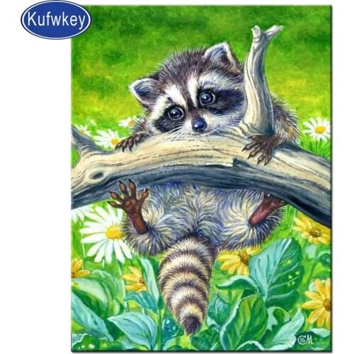 5D rhinestone diamond painting racoon hug tree 3d picture diamond embroidery cross stitch mosaic icon home decor