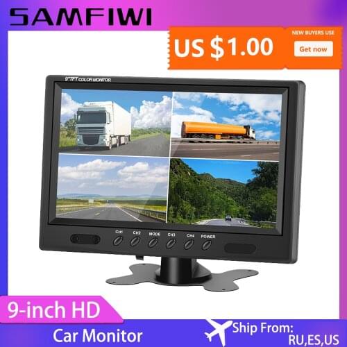 9 inch TFT LCD Split Screen Quad Monitor Security Surveillance Car Headrest Rear View Monitor Parking Rear view Camera System