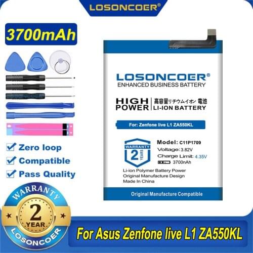100% Original LOSONCOER 3700mAh C11P1709 Battery For Asus Zenfone live L1 ZA550KL ZA551KL X00RD
