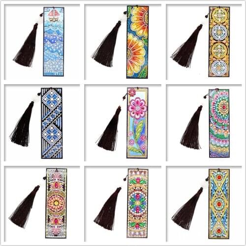 Diamond Painting Bookmark 5D Special Shaped Diamond Art Mosaic Leather Bookmark DIY Diamond Embroidery Craft Tassel Cross Stitch