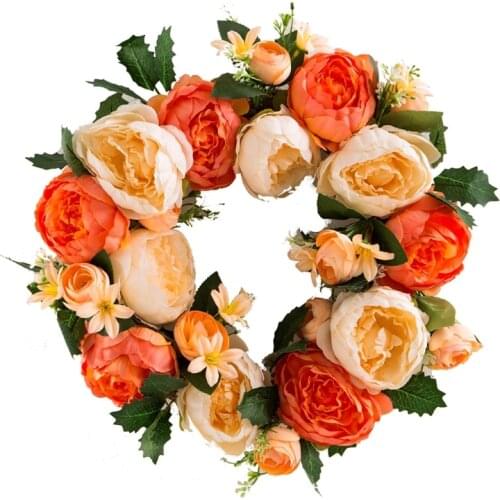 Peony Flower Wreath Handmade Artificial Garland for Front Door Wall Wedding Party Home Decor