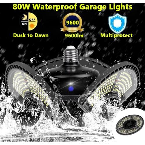 Deformable Lamp Tribright Garage Light 80W E27 9600 Lumen Outdoor Dusk to Dawn LED Ceiling Light
