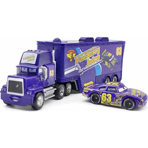 Disney Pixar Cars Lightning Mcqueen 2pcs No.63 Transberry Mack Truck & Racer Diecast Metal Alloy And Plastic Modle Car Toys Gift