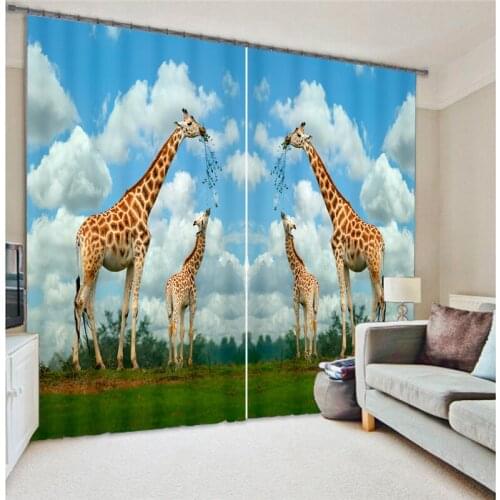 Customized Giraffe Luxury 3D Blackout Window Curtain Drapes For Living room Bed room Hotel Wall Tapestry Cortinas