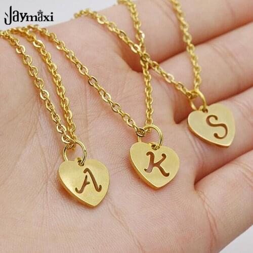 Jaymaxi Letter Necklace Gold/Steel/Rose Gold Color 12mm Stainless Steel Heart Alphabet Pendant Necklace 18 Inch 2Pieces/lot