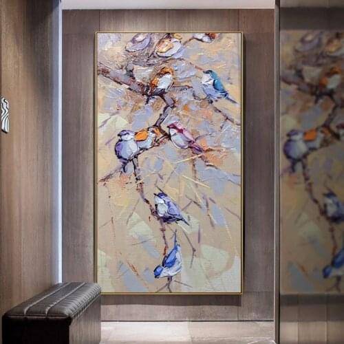Nordic Style Modern Animal Bird Branch Art Canvas Oil Painting Modern Living Room Hallway Home Decoration No Frame