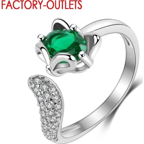 925 Sterling Silver Resizable Ring Fox Design Fashion Jewelry Cubic Zirconia Prong Setting Women Girls Party Anniversary