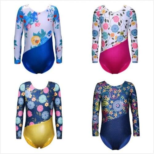 Leotard for Girls Ballet Tutu Dance Wear Gymnastics Leotards Long Sleeves Flower Galaxy Dance Leotards Girls Training Dancesuit