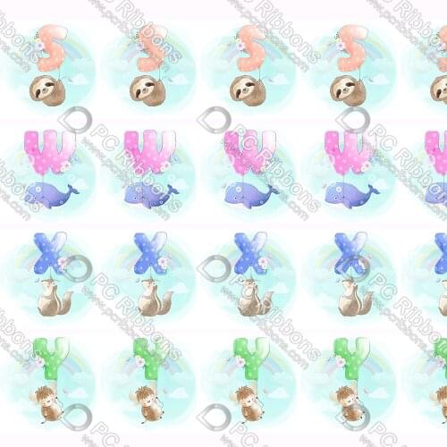 16-75MM Animals&&Letter Printed Grosgrain&Sati& Foe&Lanyard DIY Handmade Materials Christmas Wedding Gift Wrap Tape 50yards