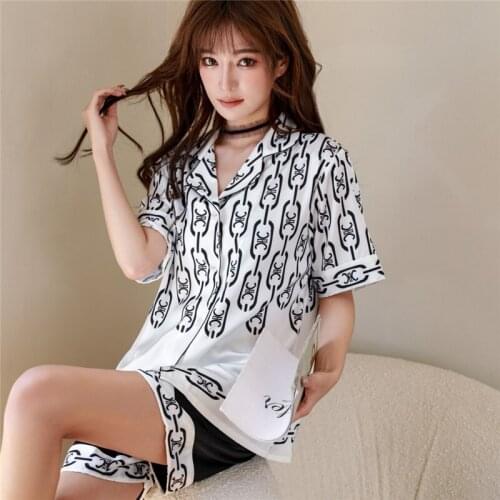 Summer Women Pajamas New Luxury Popular silk Pajamas High Quality Shorts Short Sleeve Home Wear Casual Solid color lace Pajamas