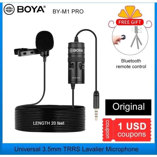 BOYA BY-M1 Pro Microphone Lavalier Studio Mic Clip-on Condenser Mic for Smartphone iPhone Android DSLR Camcorder Audio