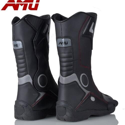 AMU Mens Motorcycle Boots Racing 4 Seasons Motorbike Sports Boot Protective Guards Reflective Gear Racing Shoes