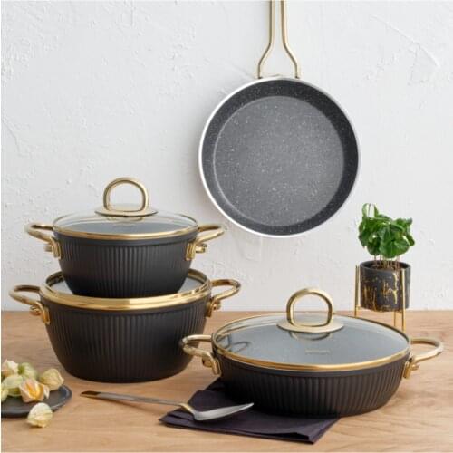 2022 new model cookware Granite Line 7 Piece Cookware Set Black-gold