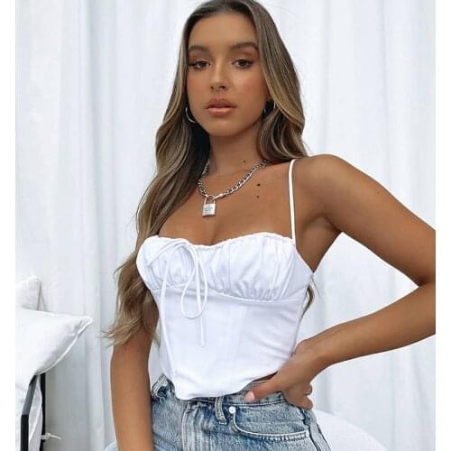 2021 New Summer Sexy Women’s Solid Color Bustier Crop Tops Elastic Low Neckline Adjustable Shoulder Strap Crop Short Camisole