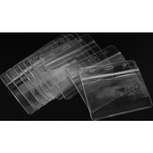 Plastic Horizontal Name Tag Badge ID Card Holders, 50-Piece, Clear