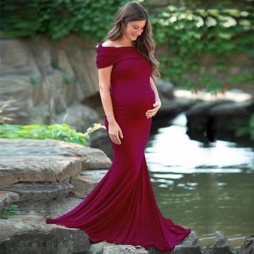 Women Maternity Dress for photography photo shoot Summer Short Sleeve Pure cotton Sheer Long Dress Pregnancy Long tail dress