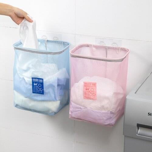1pcs Portable Home Breathable Wall Mounted Punch-free Laundry Basket Dirty Bucket Toy Dust Hamper Clothes Storage Baskets U2