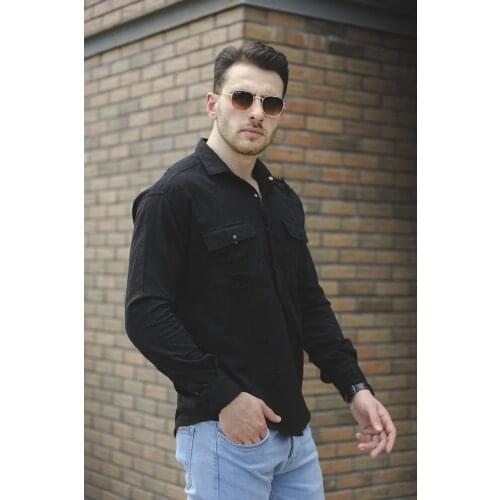 Gunner Double Çepli Ripped Detailed Lycra Linen Men Shirt
