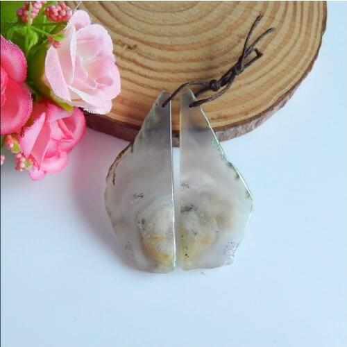 Nugget Gemstone Moss Agate Fashion women earring beads,Semiprecious stone Jewelry,51x19x5mm,14.3g