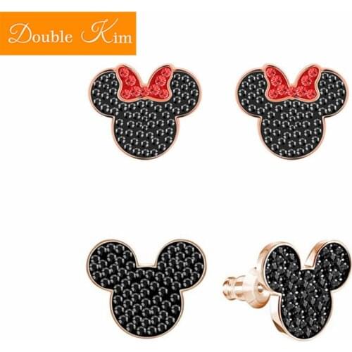 Cartoon Kawaii Mouse Stud Earrings Titanium Stainless Steel Inlaid Zircon Earrings Rose Gold Color Fashion Trendy Women Jewelry