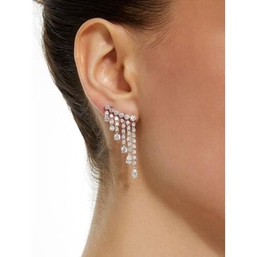 Silver Color Rhinestone short Big Tassel pin on Earrings Luxury Korean Wedding jewelry for women luxury 2021 bling raw crystal