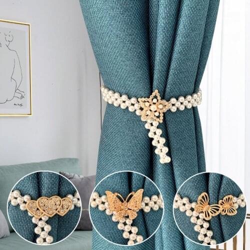 Modern light luxury curtain strap metal pearl elastic binding rope hook model room soft decorative curtain buckle home decor