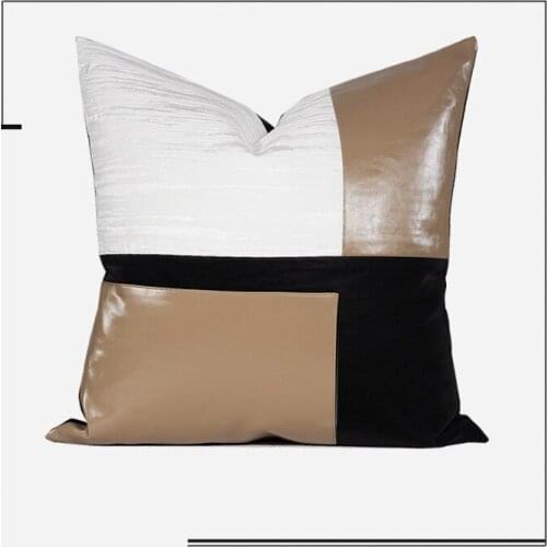 Light Brown Leather Patch Embroidered Square Pillowcase Geometry Cushion Covers for Sofa Car Living Room Bedroom 50x50cm