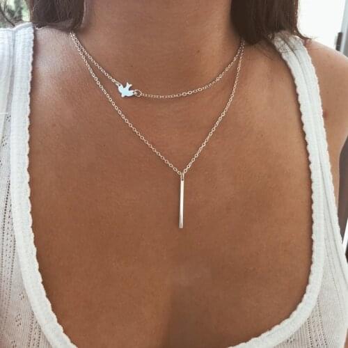 GinaDeer Trendy Necklace for Women Chain Girl Pigeon Pendant Multilayer Silver Color Fashion Necklaces Gift Jewelry Collier