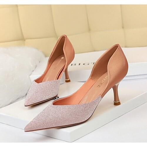 BIGTREE Women Shoes Rhinestone Heels Fashion Brand Pumps Women Shoes Sexy Pointed Wine Glass With Kitten Heels 2020 Low Heels