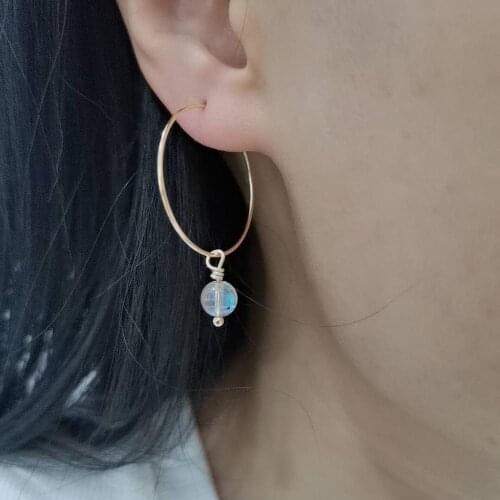 Unique Simple Labradorite Drop Earrings Delicate Dangle Natural Stones 14K Gold Filled Hoops Unusual Elegant Jewelry For Women