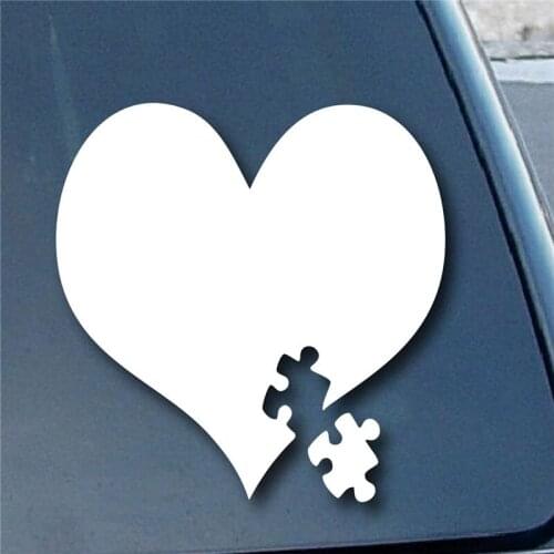 Autism Awareness Heart Puzzle Car Window Vinyl Decal Sticker 4" Wide (Color: White)