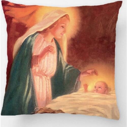 Vintage Christmas Nativity Mary Joseph Baby Jesus Throw Pillow Case Decorative Cushion Cover Pillowcase Customize Gift For Seat