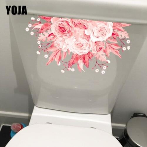 YOJA 20.3*10.6CM Pink Roses Creative Toiltte Decor Toilet Seat Stickers Room Wall Decals T1-0363