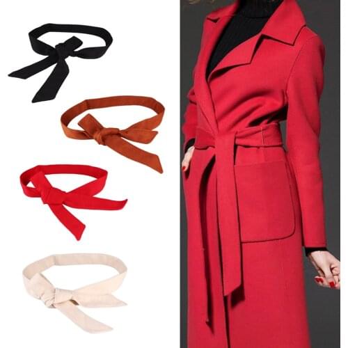 Women’s Solid Woolen Tie Waist Belt Band for Wool Coat Winter Overcoat