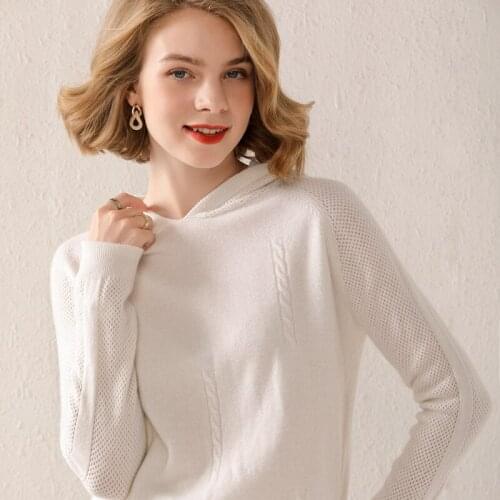 Ladies pullover 2021 winter 100% wool sweater with hood collar solid color knitted cashmere sweater plus size womens top thick