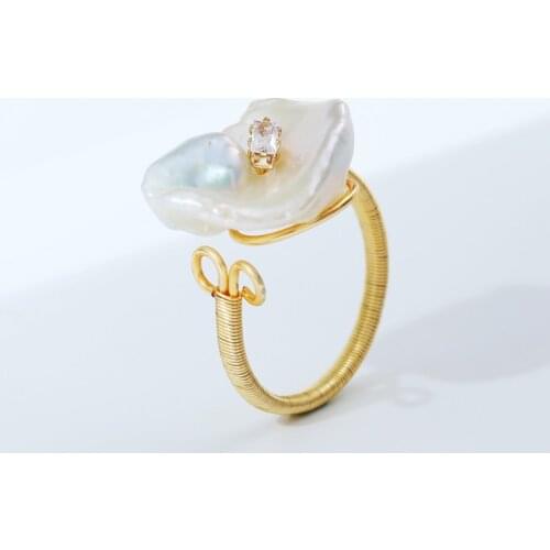 DAIMI Keshi Pearl Ring Natural Freshwater Pearl Baroque Style Rings For Women