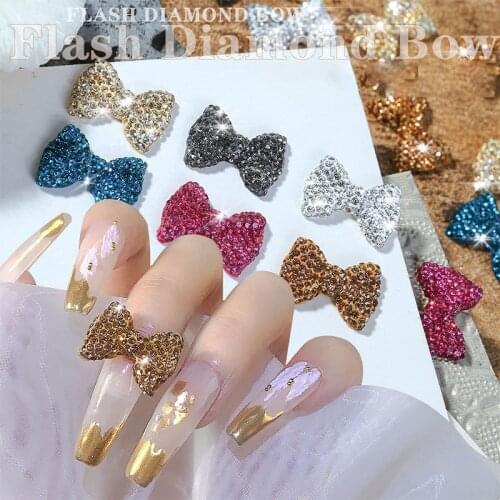 1pc 3D Shining Full Crystal Butterfly Handmade Flash Bow Nail Art Rhinestones Decoration Nail Ornaments DIY Manicure Accessories