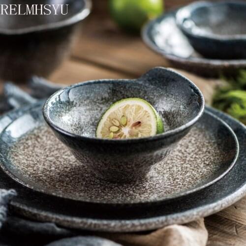 1PC RELMHSYU Japanese Style Ceramic Rice Noodle Bowl Sushi Snack Steak Dinner Plate Dish Seasoning Sauce Dish Tableware