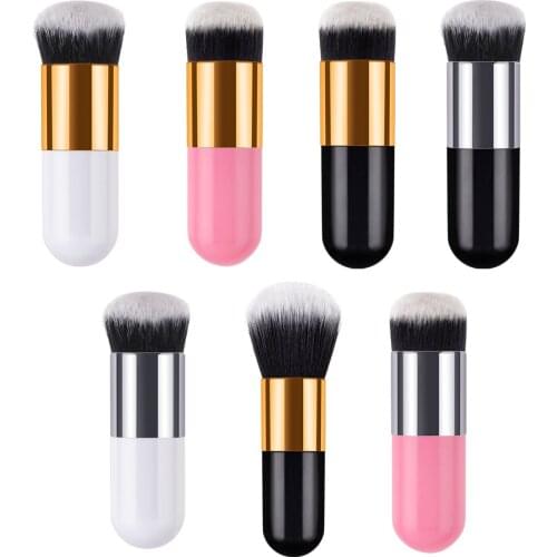 1pcs Small Makeup Brush Foundation Portable BB Cream Ultra-Fine Round Flat Hair Thick Tube Make Up Brushes Beauty Tool For Women