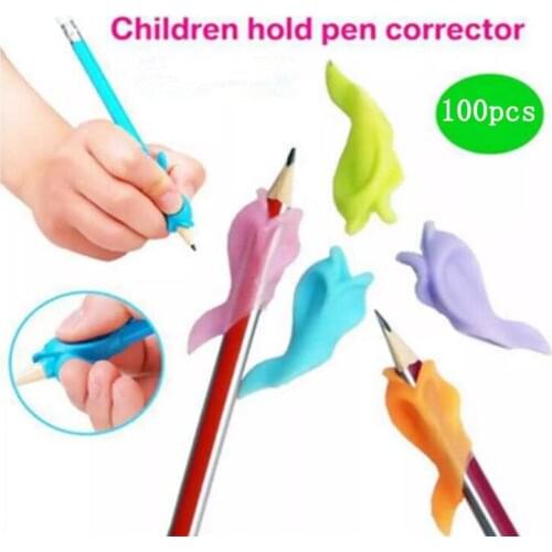 100Pcs Silicone Dolphin Fish Hold Drawing Pencil Childrens Creativity Kids Students Pencil Writing Drawing Protect Finger Toys