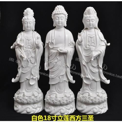 18 inch White Western Sam Avalokiteshvara Amitabha put Ephraim mahasthamaprapta Dehua ceramic Buddha Buddhism