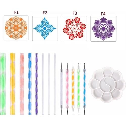 18pcs/set Mandala Dotting Tools for DIY Painting Rock Stone Pen Stencil Template Brush Tray Art Kit