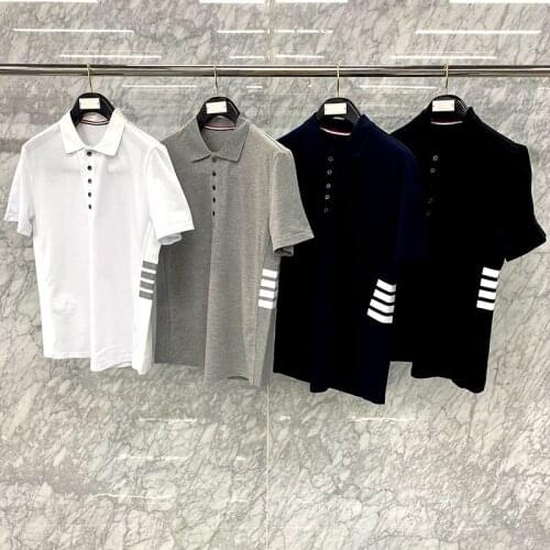 2021 fashion brand TB Thom t-shirt mens and womens short sleeve casual wear summer side label Stripe Polo short sleeve