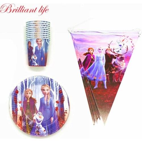 30/60 pcs Frozen 2 Party Disposable Tableware For Kids Baby Shower Birthday Included Cup Napkin Flag Banner Birthday Decoration
