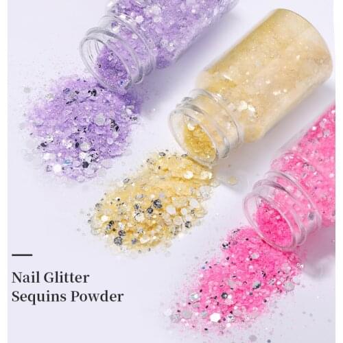 3D Mirror Silver Gold Nail Art Glitter Mixed Hexagon Paillette Mermaids Sequins Nail Flakes Slices Sparkling Pigment Manicures