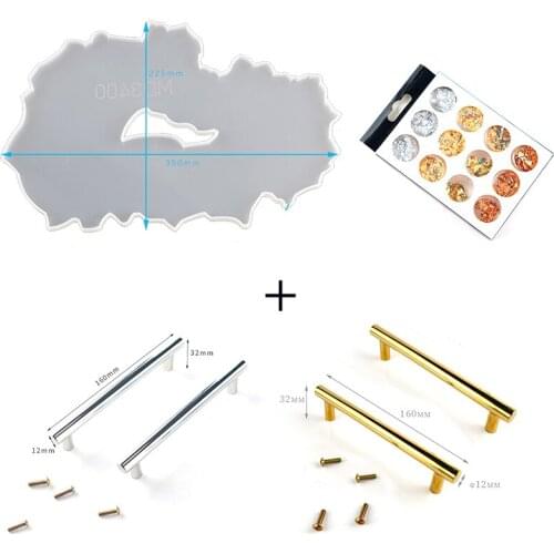 4Pcs Irregular Fruit Tray Mold Epoxy Resin Mold Silicone Handle Gold Foil Candy Tray Mold Geode Coaster Resin Molds for Craft