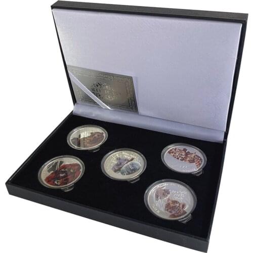 5pcs World Cutest Animal Pattern Elizabeth II Color Silver Coin In Nice Box Gift